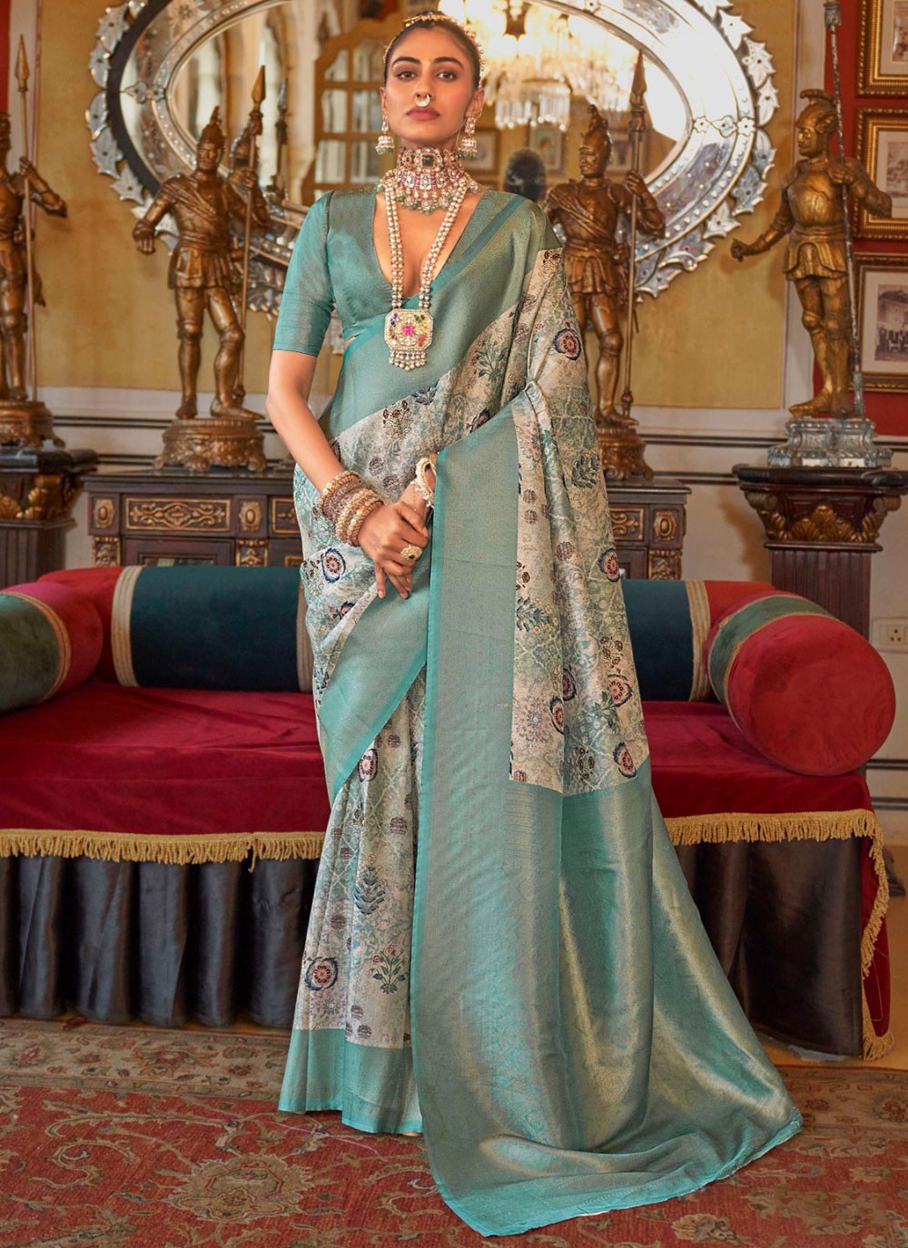 Contemporary Border Work Tussar Silk Beige, Brown Saree - S11388