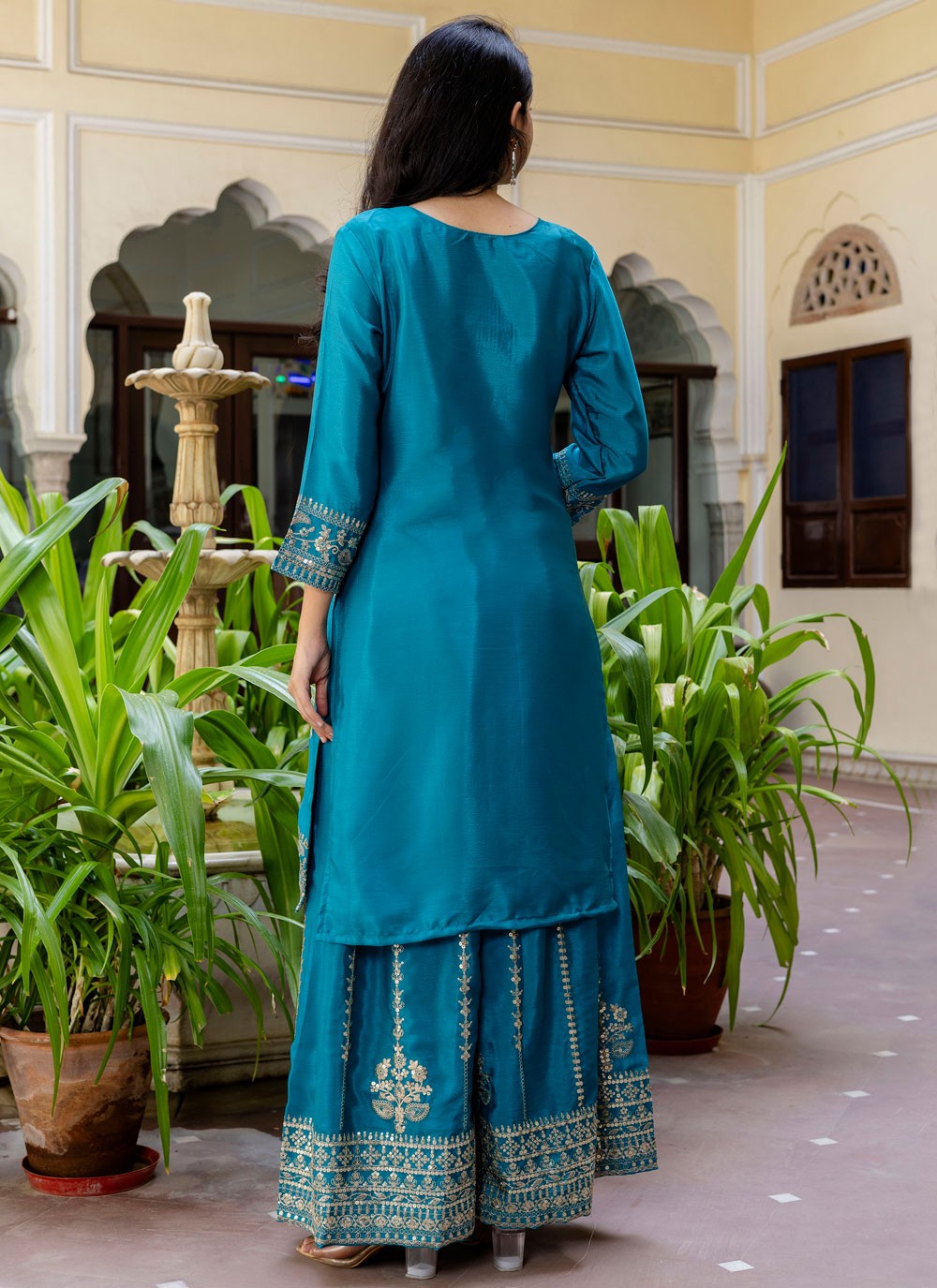 Palazzo Suit Embroidered Turquoise T8507