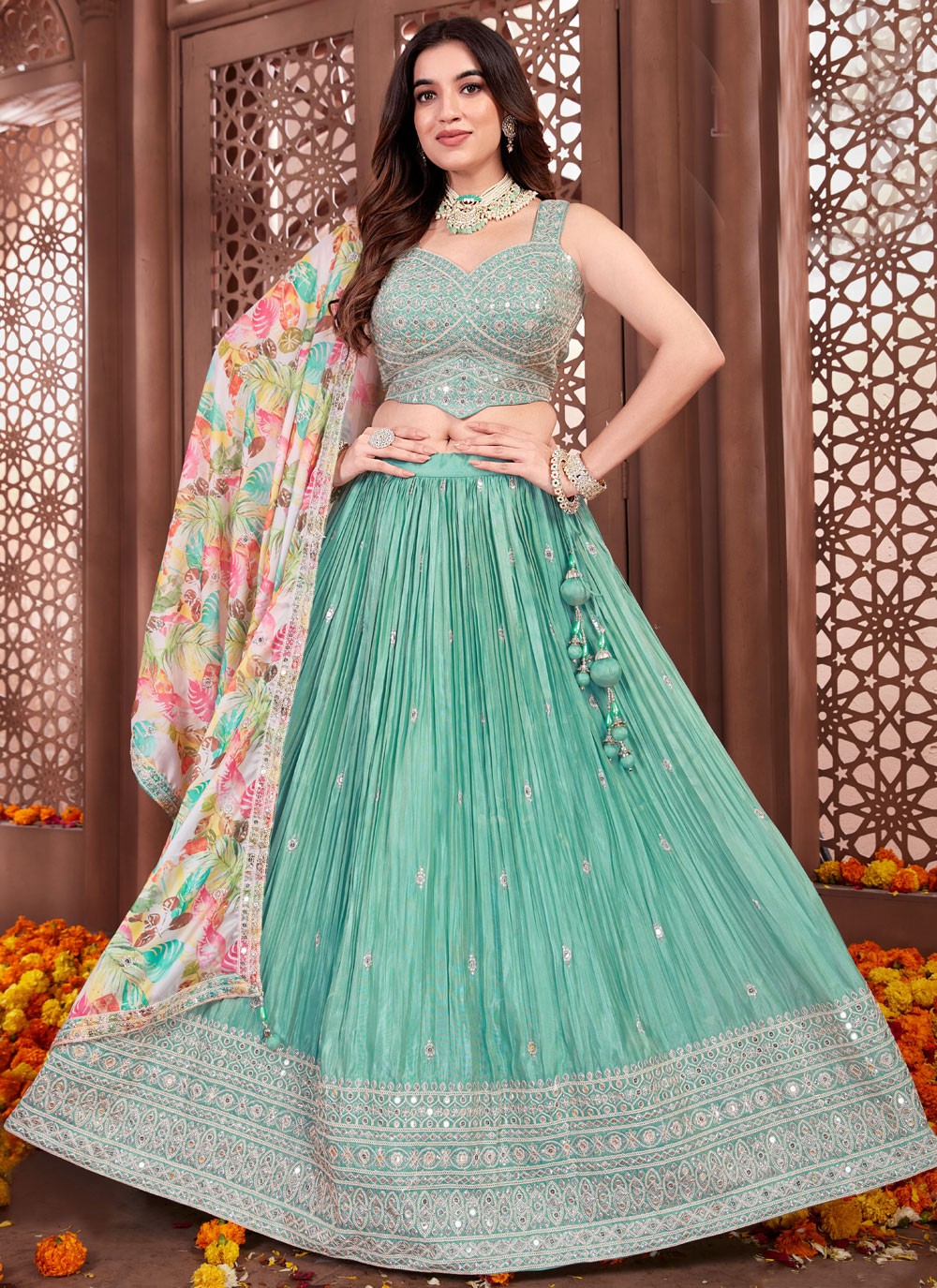Embroidered Silk Readymade Lehenga Choli - L2673