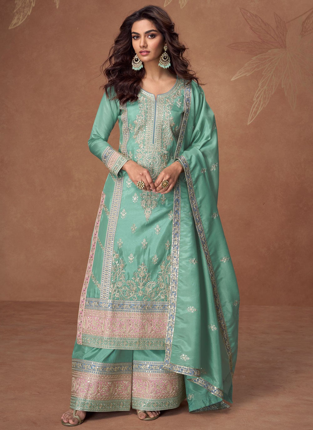 Salwar Suit Embroidered Turquoise Organza T5780