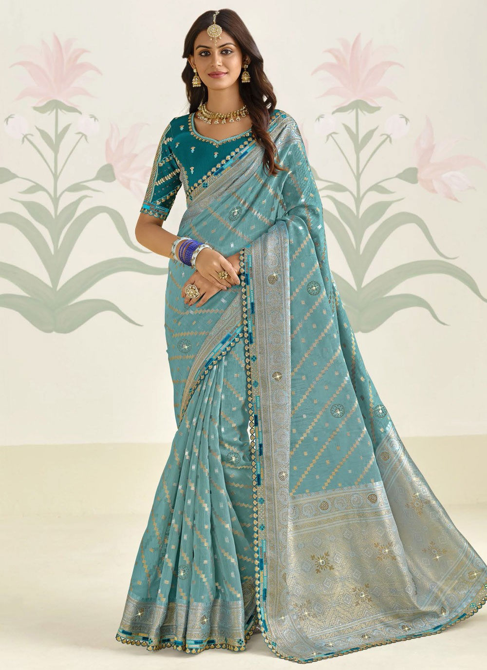 Contemporary Weaving Zari Turquoise Silk S13018