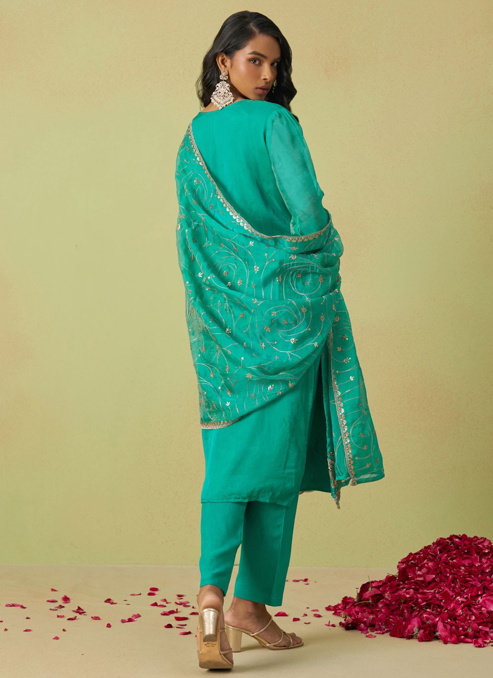 Salwar Suit Embroidered Turquoise Organza T5546