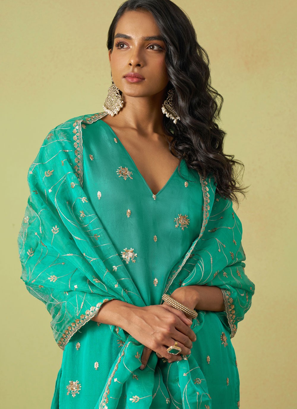 Salwar Suit Embroidered Turquoise Organza T5546