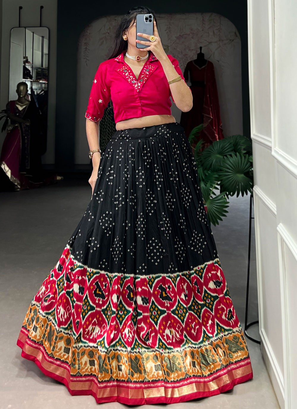 Bandhej Tussar Silk Readymade Lehenga Choli - L2925