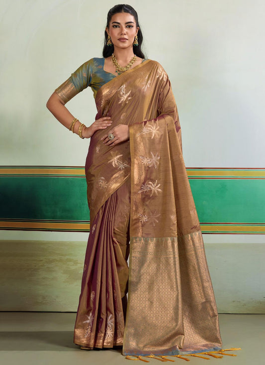 Brown Tussar Silk Traditional Saree Weaving Zari S19737