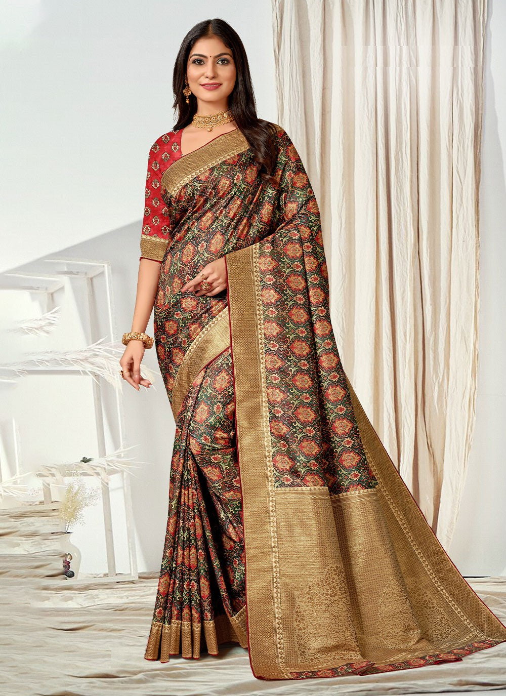 Classic Digital Print Tussar Silk Saree - S4545