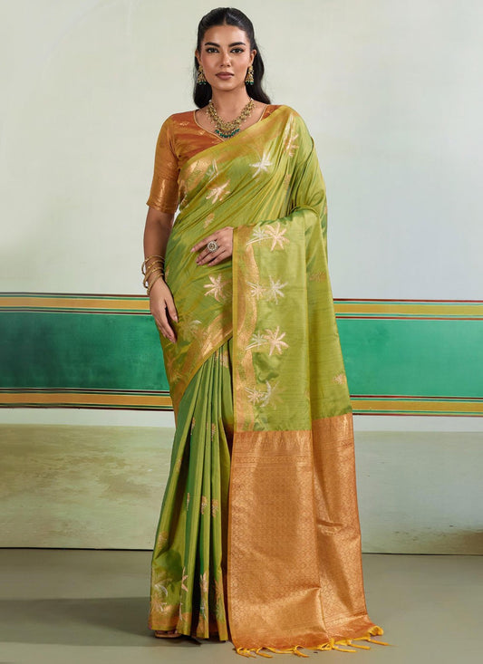 Green Tussar Silk Classic Saree Weaving Zari S19738