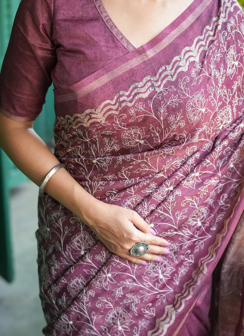 Classic Printed Tussar Silk Saree - S7112