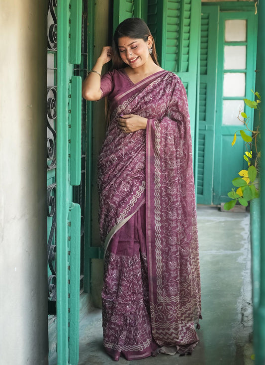 Classic Printed Tussar Silk Saree - S7112