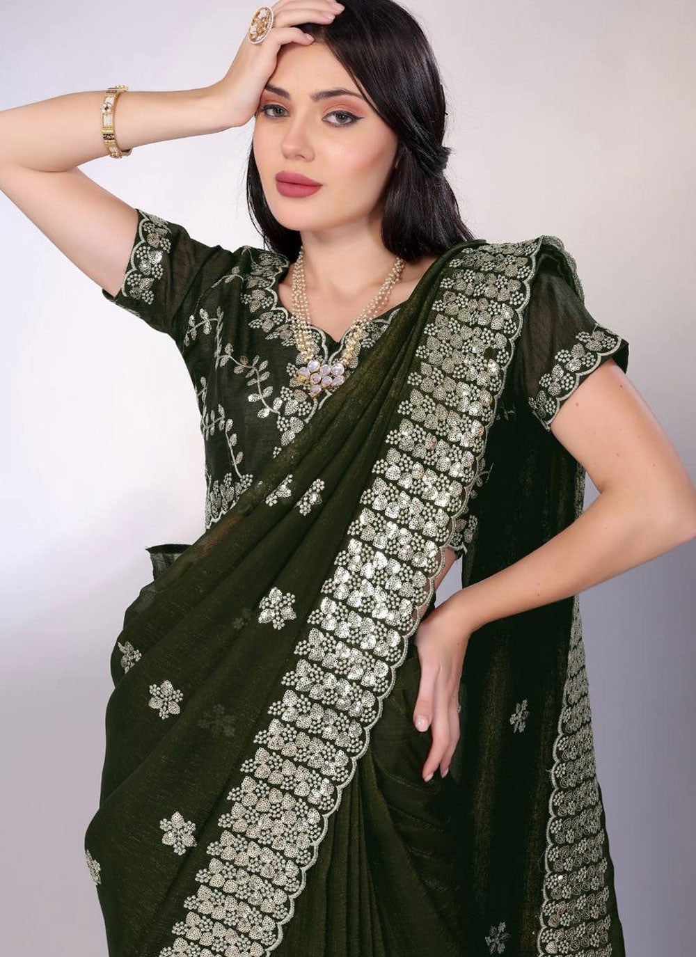 Designer Cut Work Green Tussar Silk Saree S13723