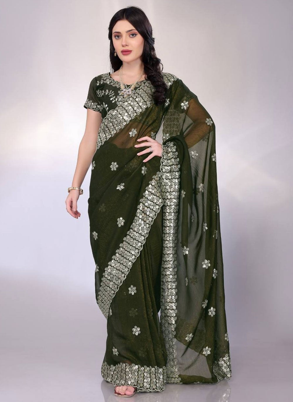 Designer Cut Work Green Tussar Silk Saree S13723