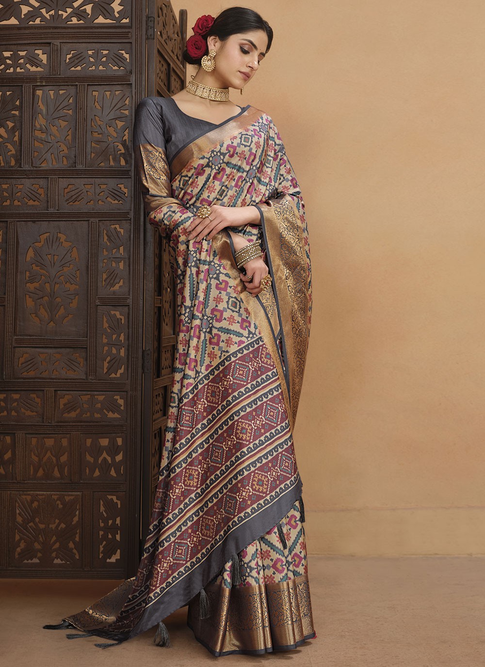 Classic Digital Print Tussar Silk Saree - S4061