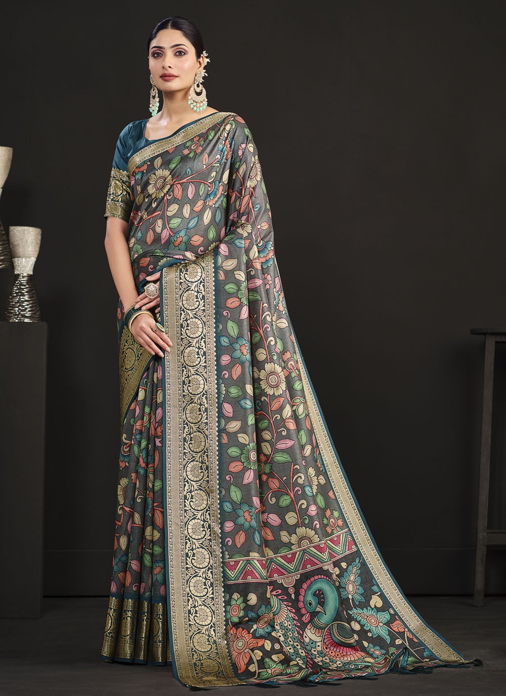 Classic Digital Print Tussar Silk Saree - S4061