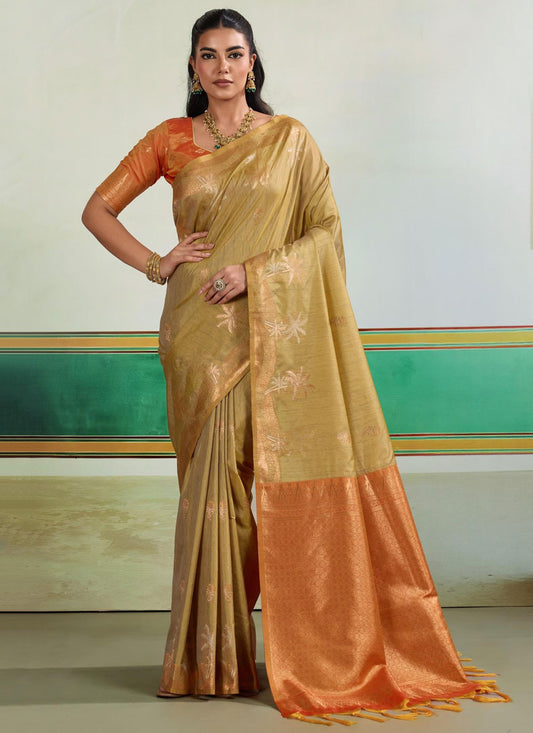 Beige Tussar Silk Trendy Saree Weaving Zari S19736