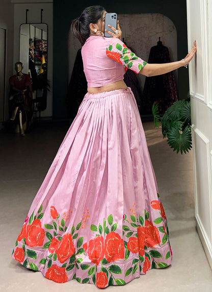 Floral Printed Tussar Silk Lavender Lehenga Choli L3743