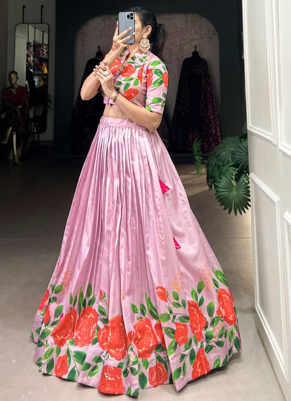 Floral Printed Tussar Silk Lavender Lehenga Choli L3743