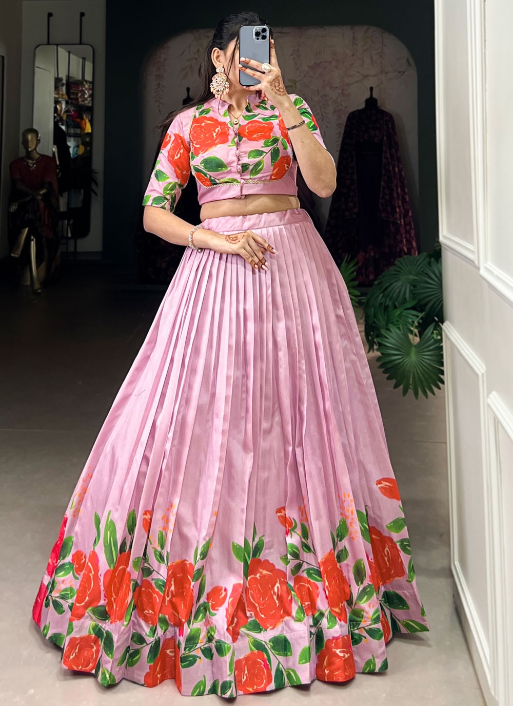 Floral Printed Tussar Silk Lavender Lehenga Choli L3743