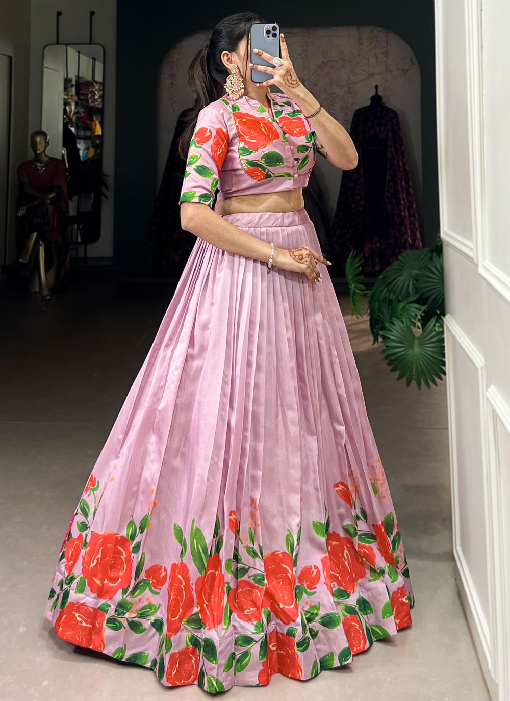 Floral Printed Tussar Silk Lavender Lehenga Choli L3743