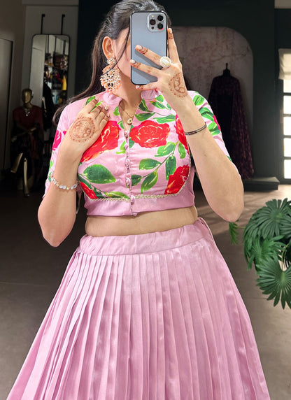 Floral Printed Tussar Silk Lavender Lehenga Choli L3743