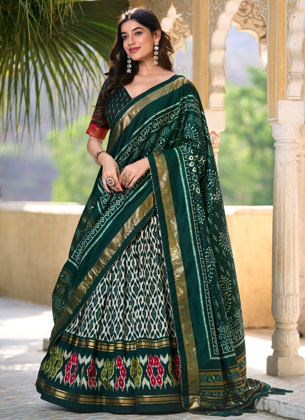 Foliage Prints Tussar Silk A - Line Lehenga - L2228