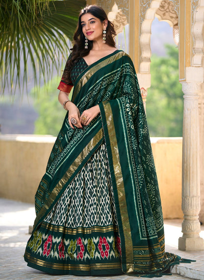 Foliage Prints Tussar Silk A - Line Lehenga - L2228