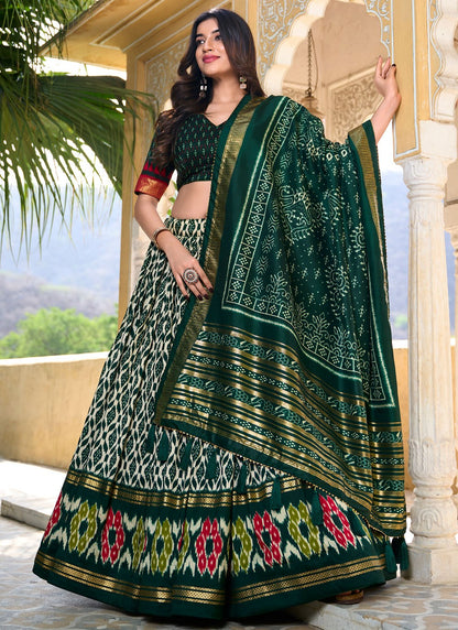 Foliage Prints Tussar Silk A - Line Lehenga - L2228