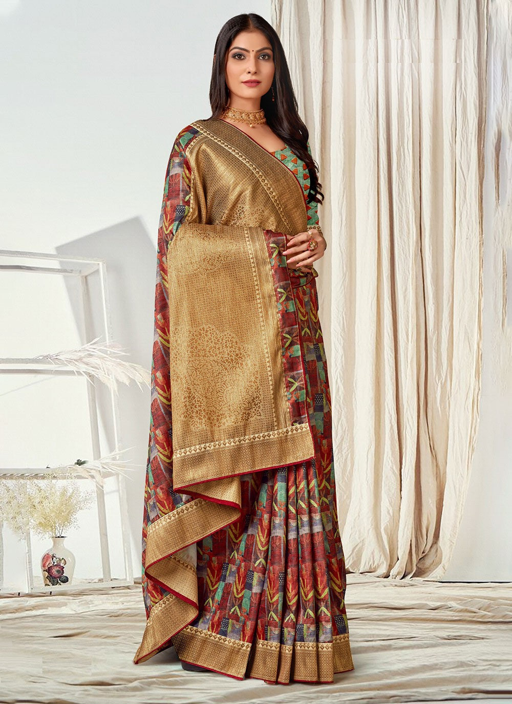 Classic Digital Print Tussar Silk Saree - S4545