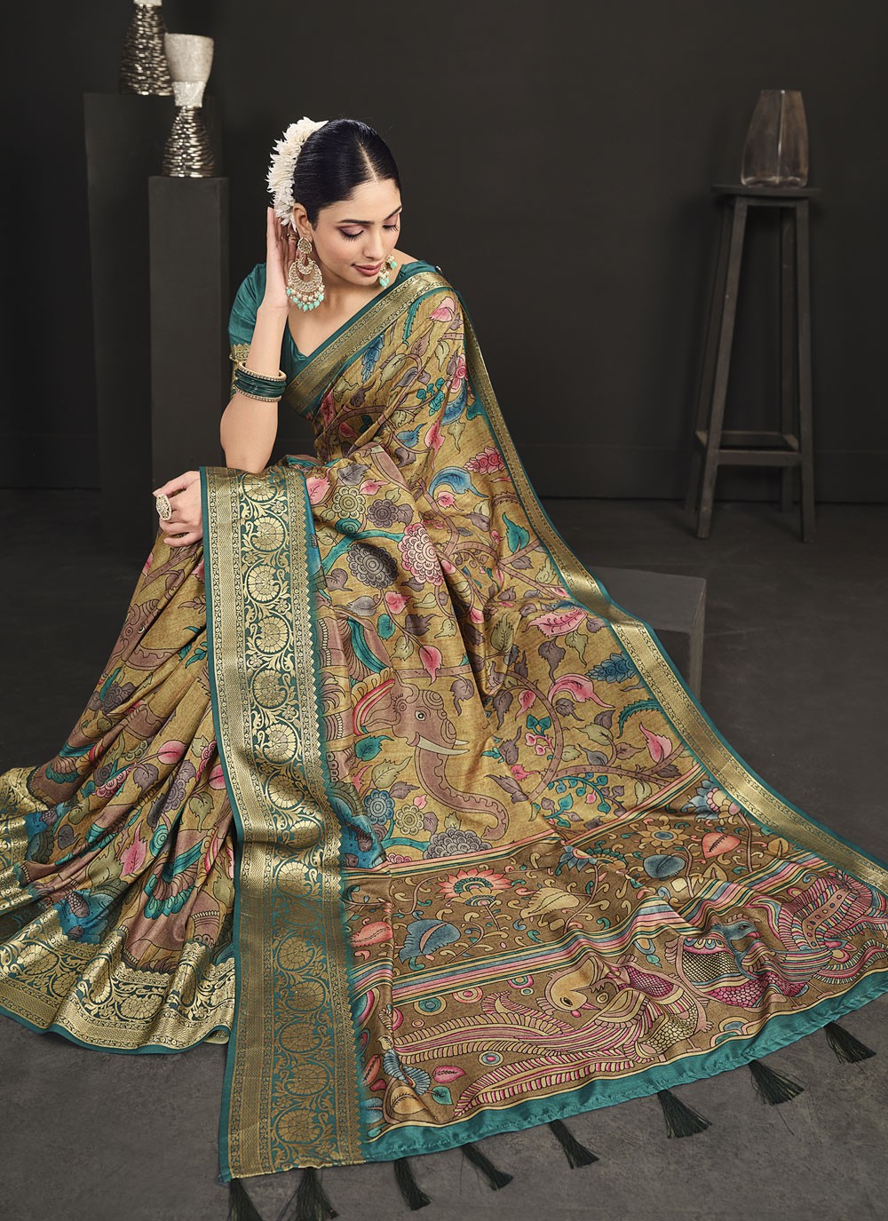 Classic Digital Print Tussar Silk Saree - S4061