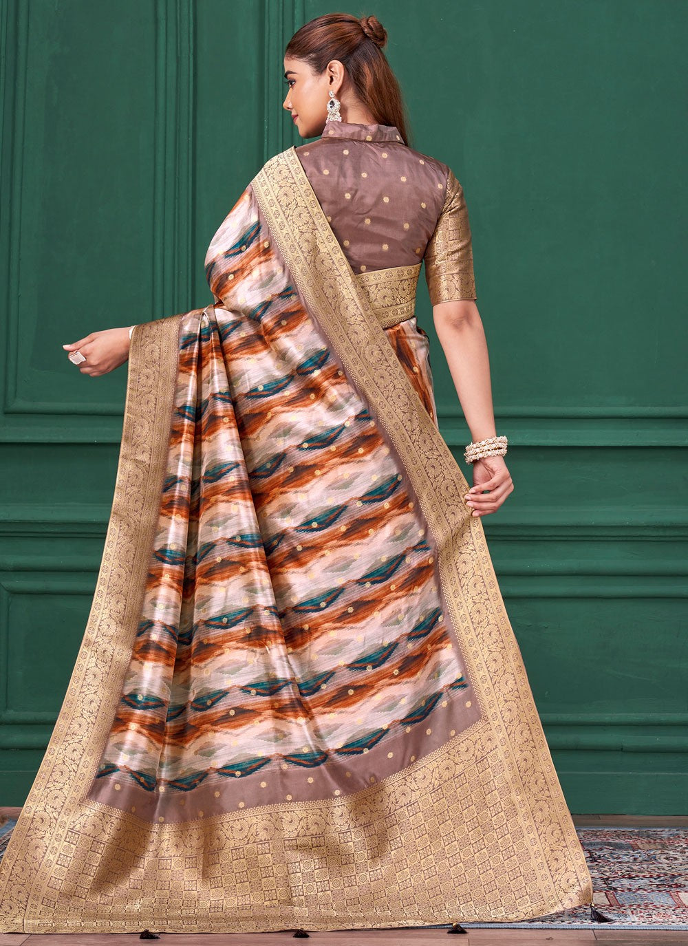 Multi Colour Tussar Silk Traditional Saree Abstract Print, Border Work, Jacquard Work S17791