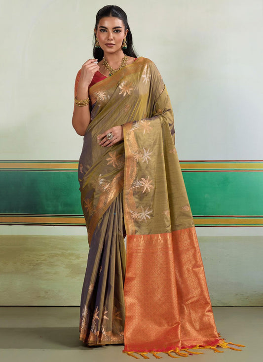 Green Tussar Silk Classic Saree Weaving Zari S19734