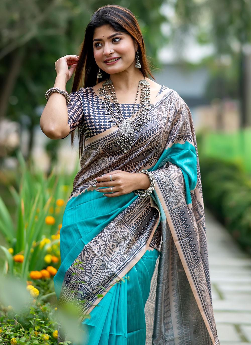 Contemporary Printed Tussar Silk Saree - S6692