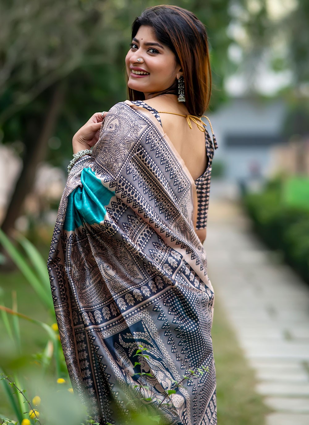 Contemporary Printed Tussar Silk Saree - S6692