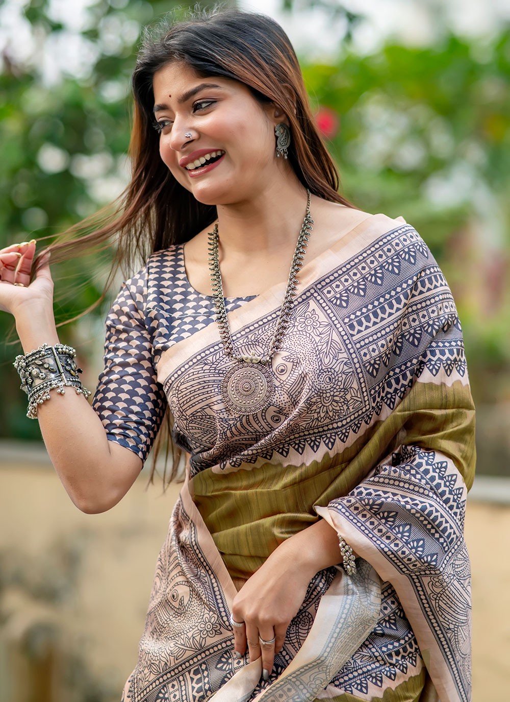 Contemporary Printed Tussar Silk Saree - S6692