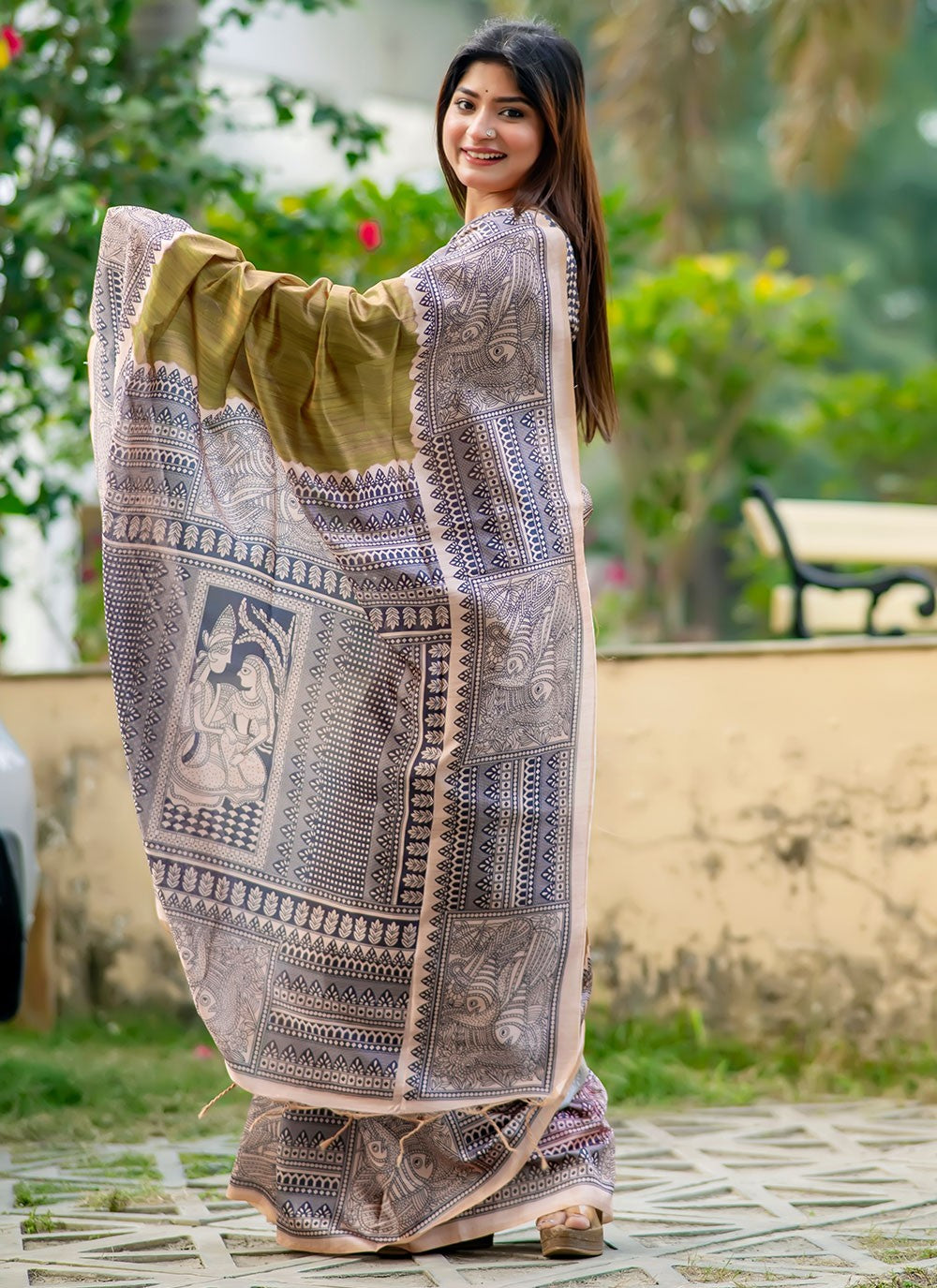 Contemporary Printed Tussar Silk Saree - S6692