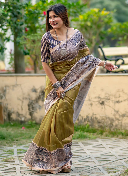 Contemporary Printed Tussar Silk Saree - S6692