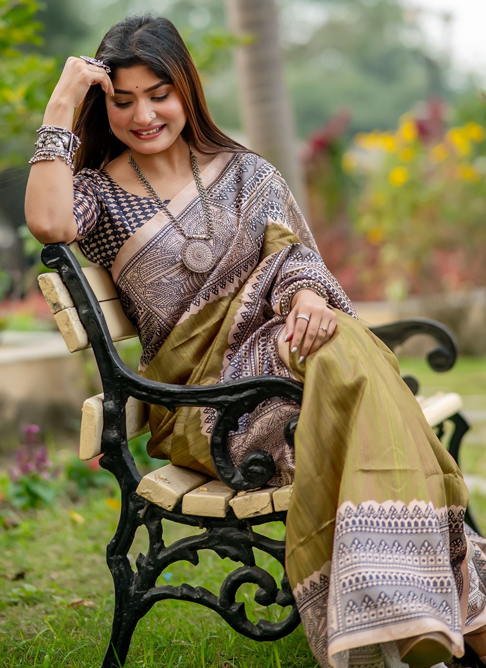 Contemporary Printed Tussar Silk Saree - S6692