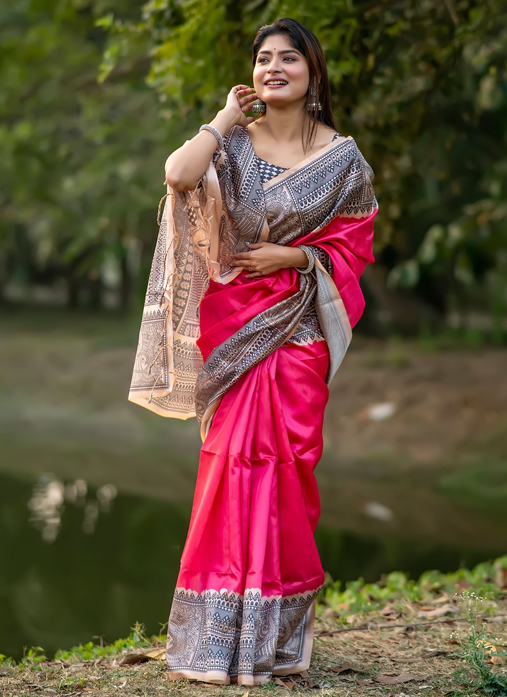 Contemporary Printed Tussar Silk Saree - S6692