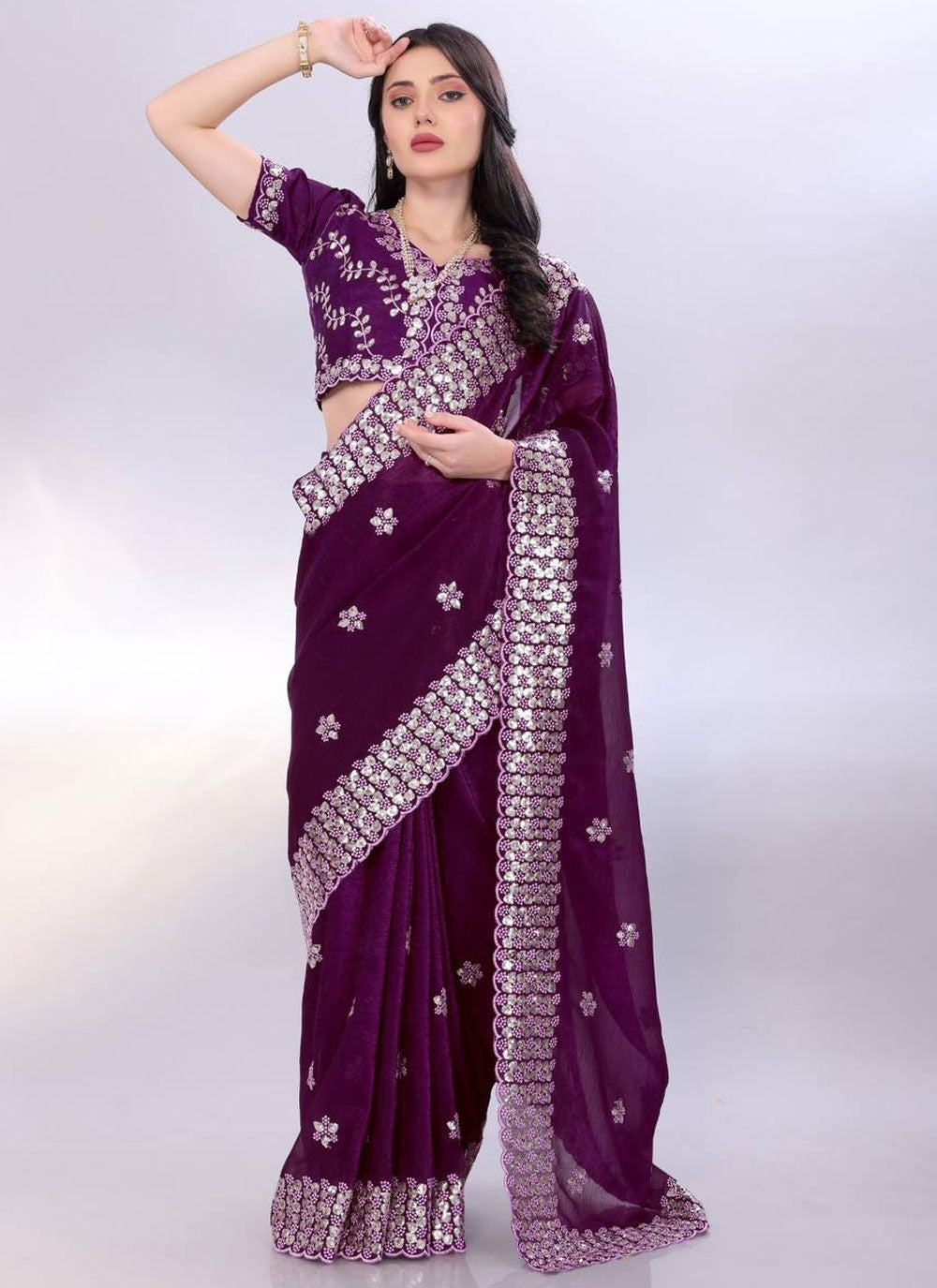 Traditional Cut Work Purple Tussar Silk Saree S13724