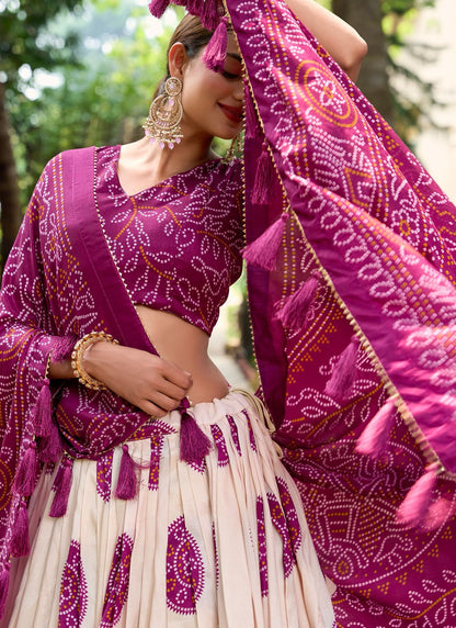 Bandhej Tussar Silk A - Line Lehenga - L2736