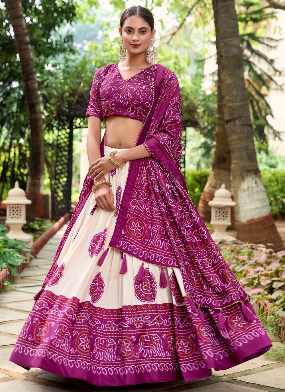Bandhej Tussar Silk A - Line Lehenga - L2736
