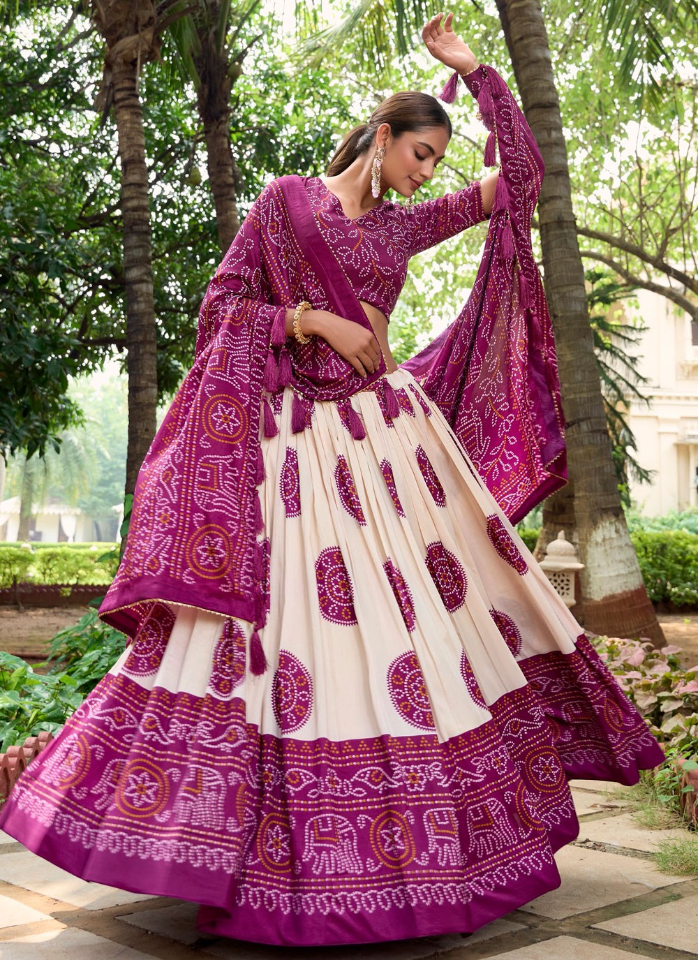 Bandhej Tussar Silk A - Line Lehenga - L2736