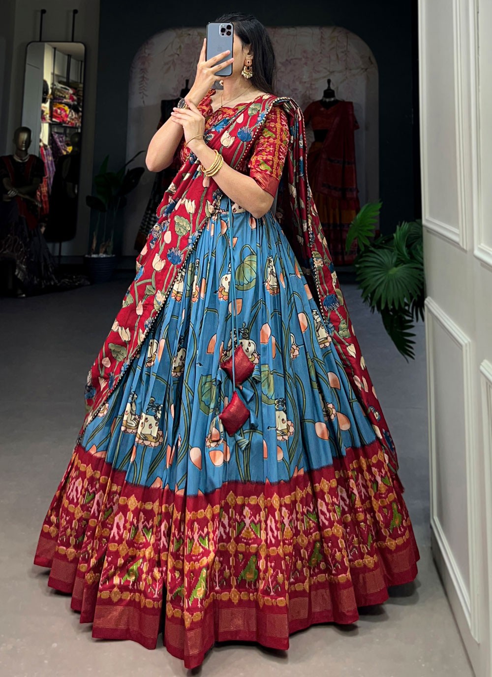Patola Print Tussar Silk A - Line Lehenga - L2068