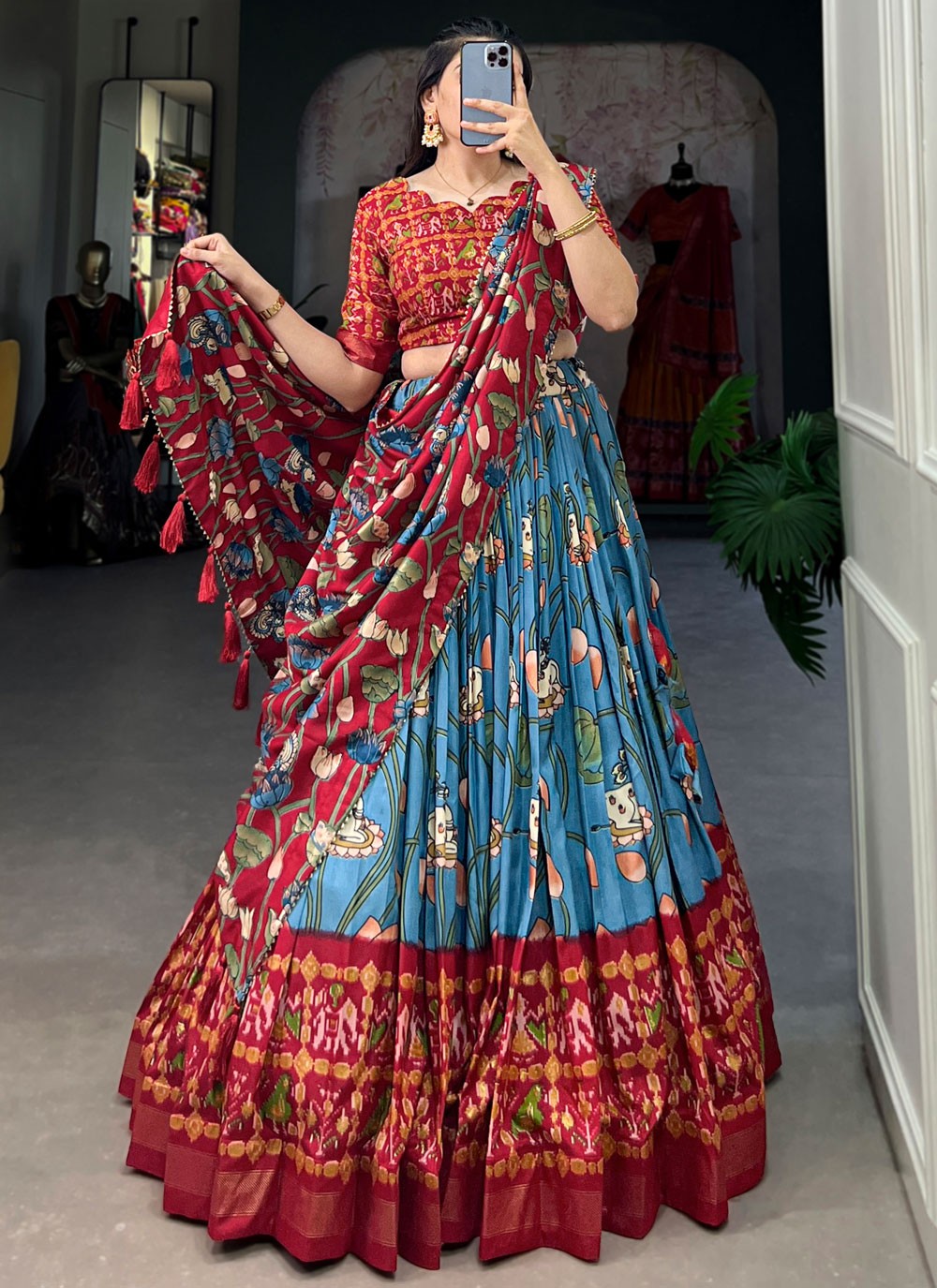 Patola Print Tussar Silk A - Line Lehenga - L2068