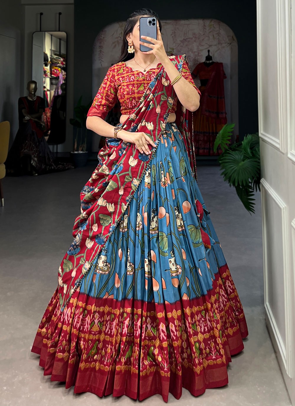Patola Print Tussar Silk A - Line Lehenga - L2068
