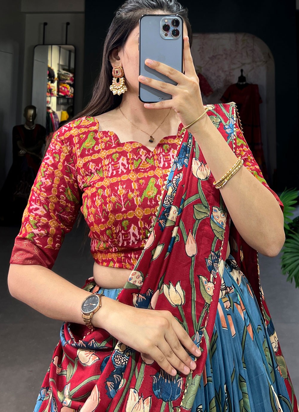 Patola Print Tussar Silk A - Line Lehenga - L2068