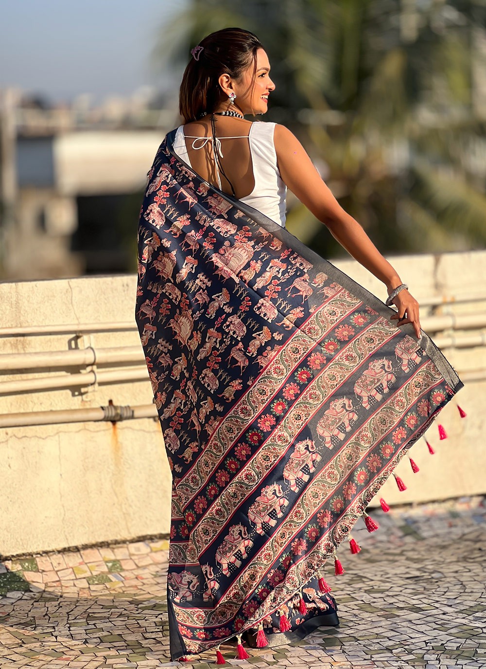 Border Work, Digital Print, Woven Tussar Silk Saree - S11795