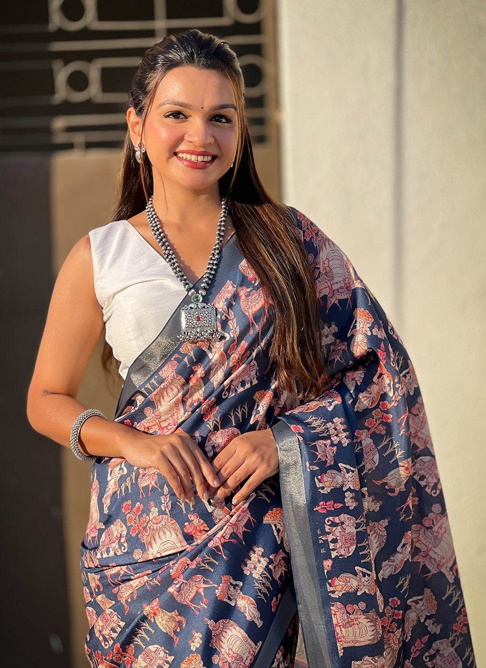 Border Work, Digital Print, Woven Tussar Silk Saree - S11795