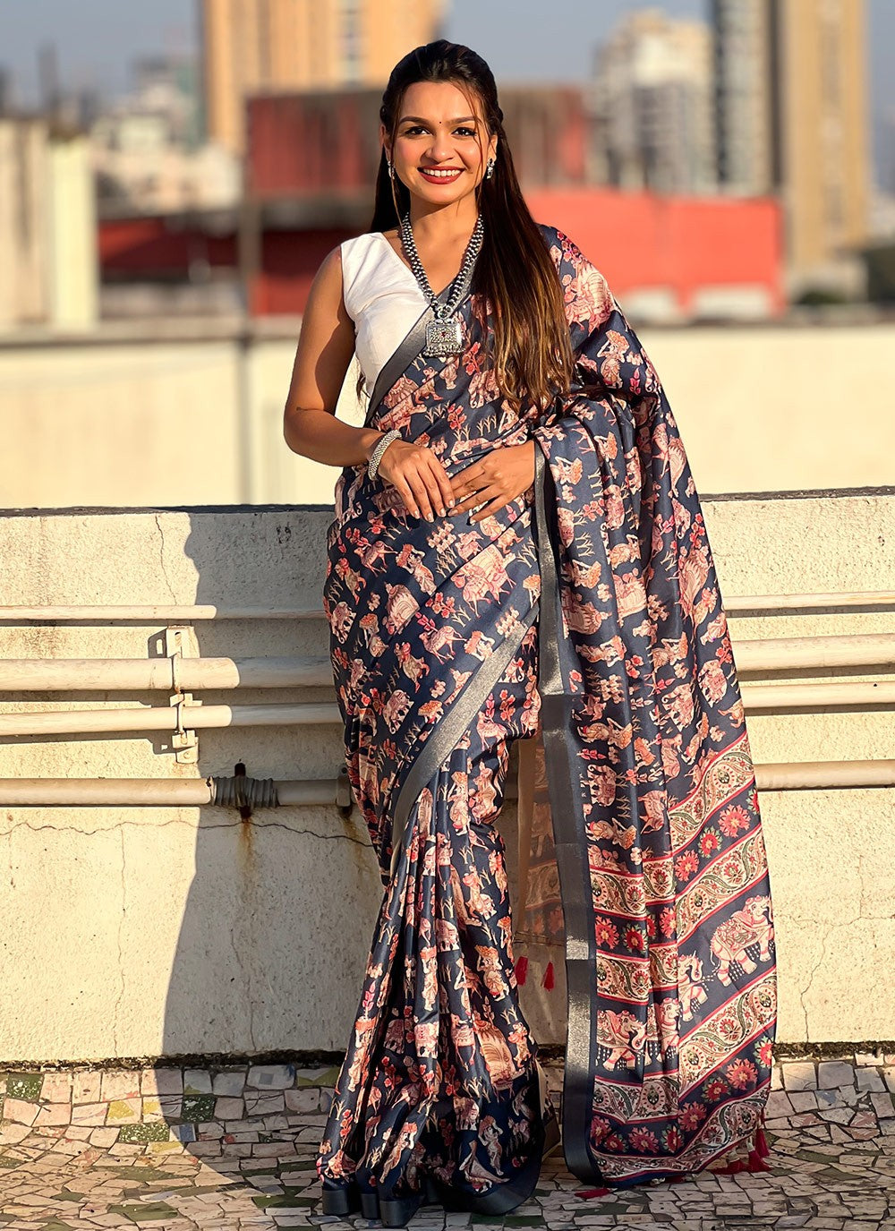 Border Work, Digital Print, Woven Tussar Silk Saree - S11795