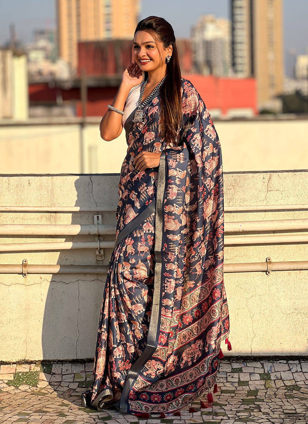 Border Work, Digital Print, Woven Tussar Silk Saree - S11795