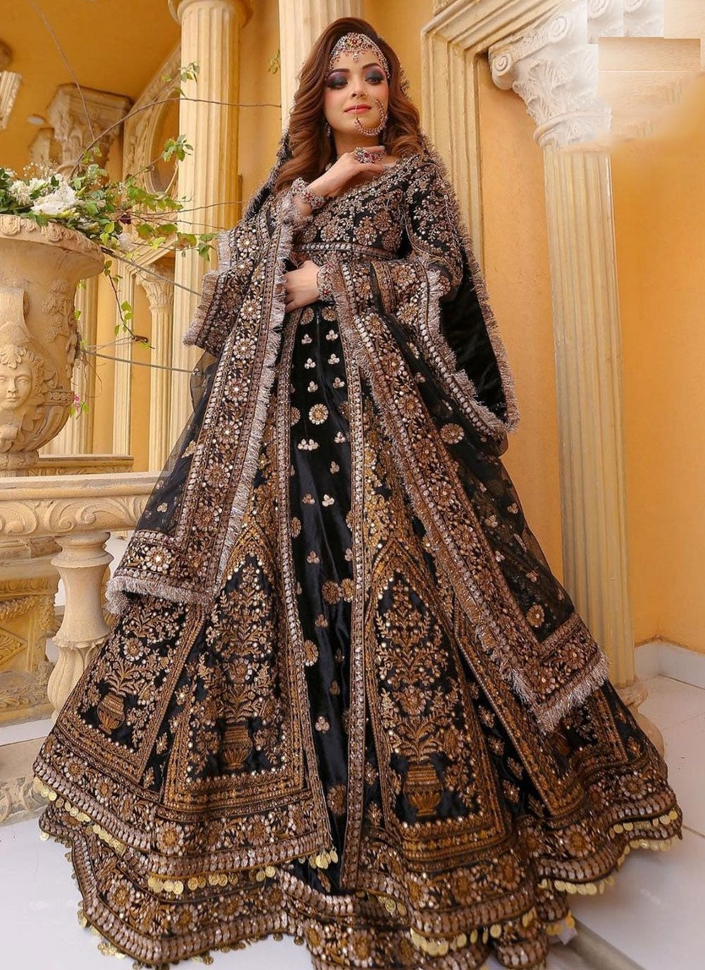 Embroidered Velvet Black A - Line Lehenga  L3759